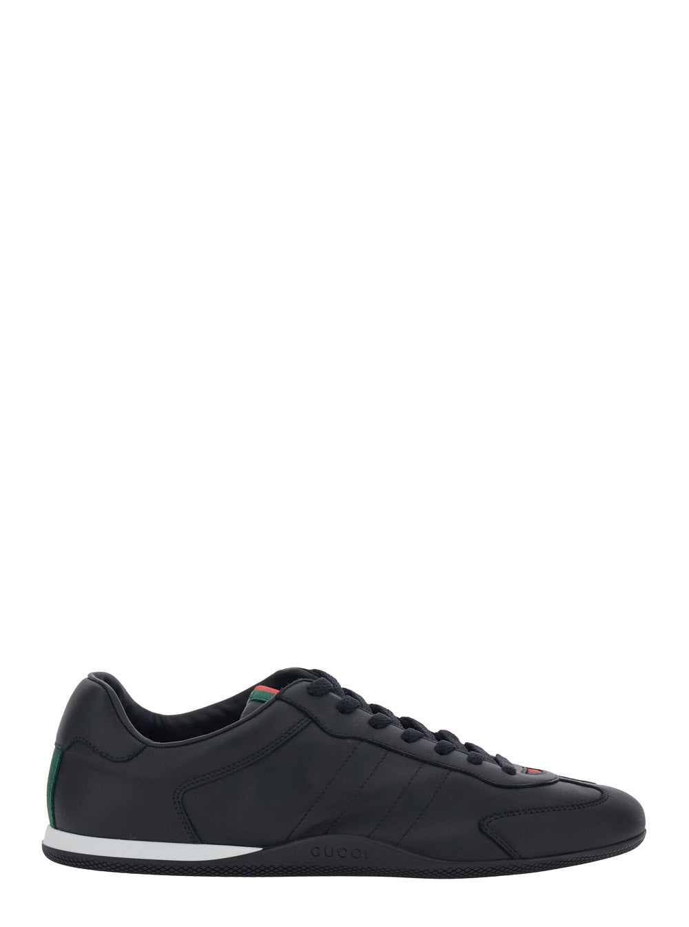 Gucci Men Black Low Top Sneakers With Web Detail In Leather For Men