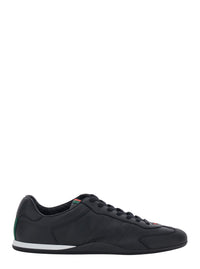 Gucci Men Black Low Top Sneakers With Web Detail In Leather For Men