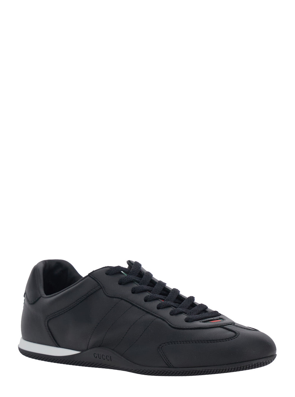 Gucci Men Black Low Top Sneakers With Web Detail In Leather For Men