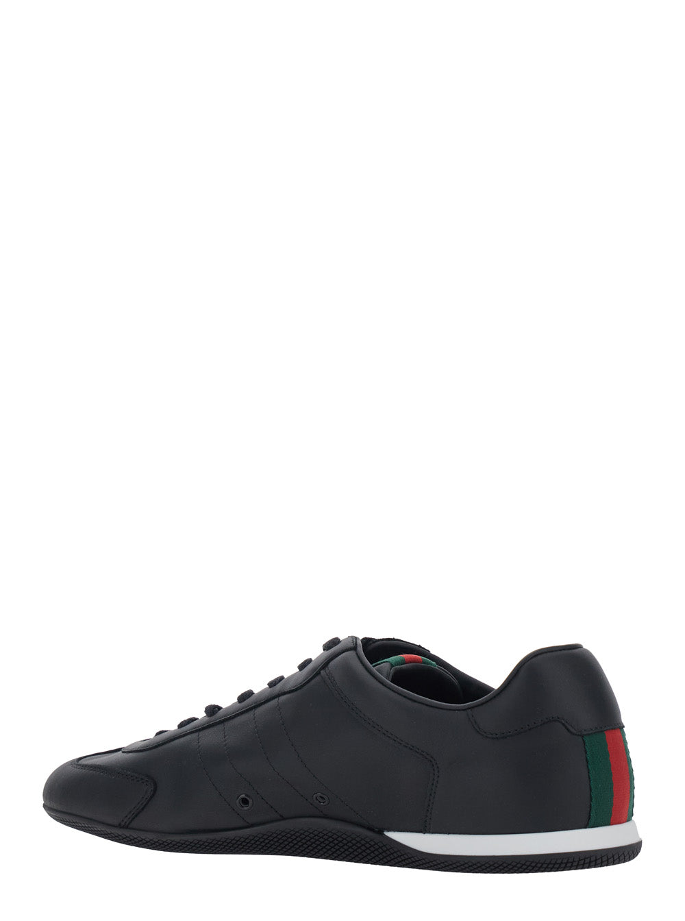 Gucci Men Black Low Top Sneakers With Web Detail In Leather For Men