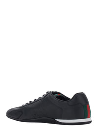 Gucci Men Black Low Top Sneakers With Web Detail In Leather For Men