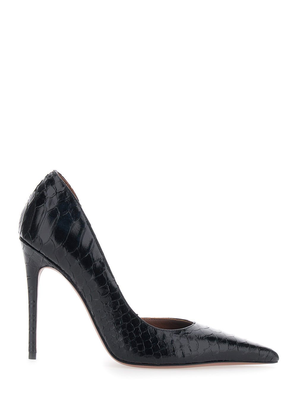 Paris Texas Women 'Vera' Black Pumps With High Stiletto Heel And Snake Skin Effect In Leather Women