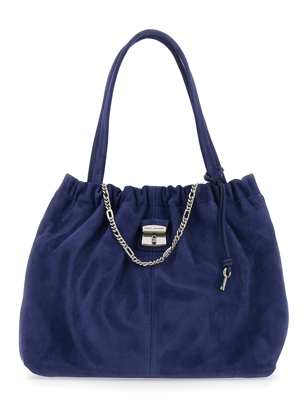 MARC JACOBS Marc Jacobs Women 'The Tote' Blue Shoulder Bag With Chain Detail And Drawstring Closure In Suede Women