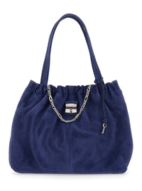 MARC JACOBS Marc Jacobs Women 'The Tote' Blue Shoulder Bag With Chain Detail And Drawstring Closure In Suede Women