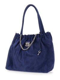 MARC JACOBS Marc Jacobs Women 'The Tote' Blue Shoulder Bag With Chain Detail And Drawstring Closure In Suede Women