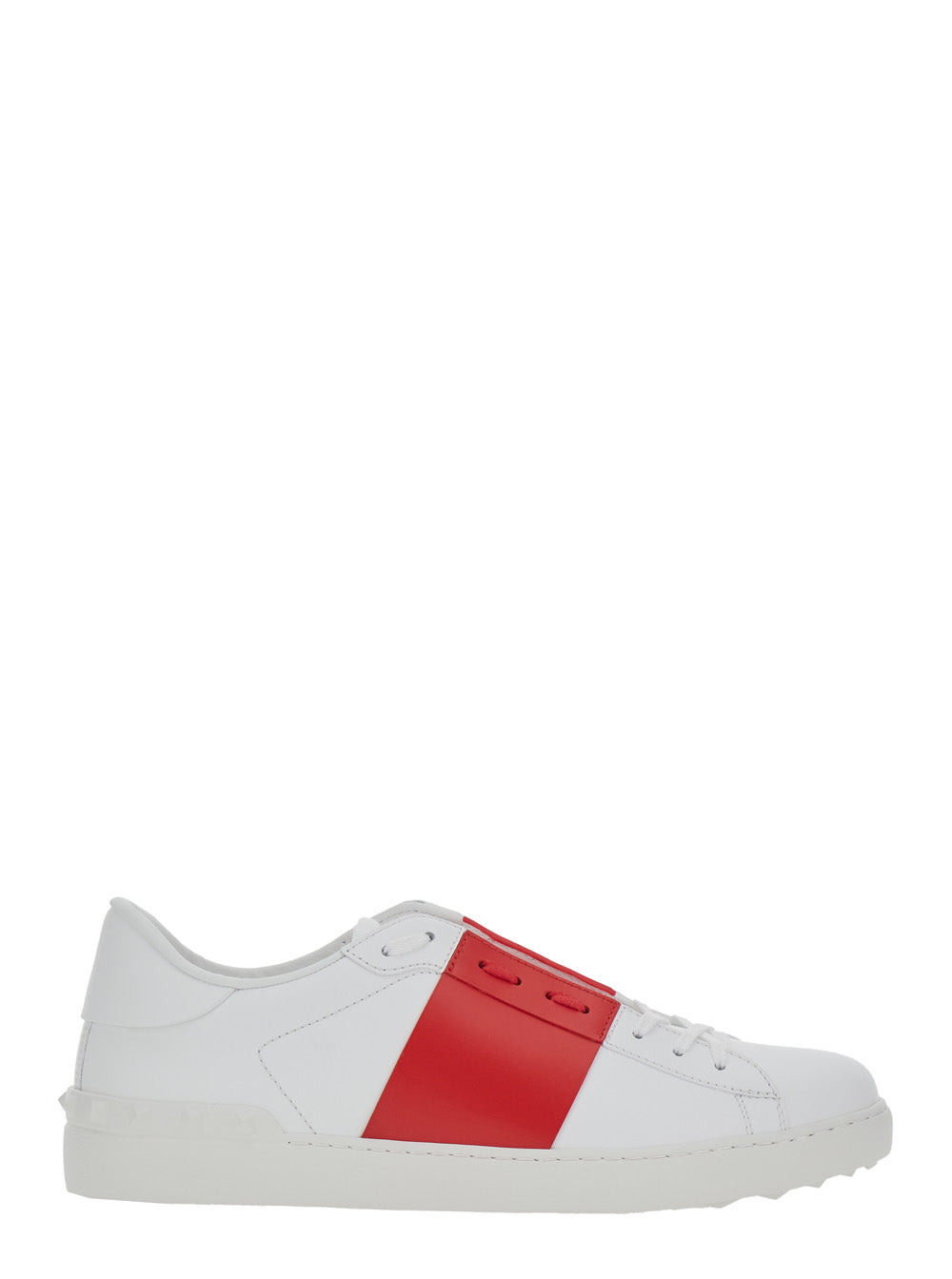 Valentino Garavani Men White Low Top Sneakers With Logo Tag And Rockstud Detail On The Back In Leather Man