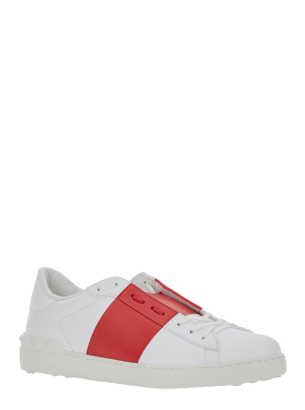 Valentino Garavani Men White Low Top Sneakers With Logo Tag And Rockstud Detail On The Back In Leather Man