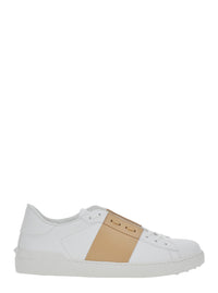 Valentino Garavani Men 'Open' White Low Top Sneaker With Logo Tab And Rockstud Detail On The Back In Leather Man