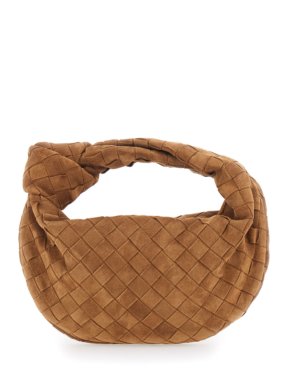 Bottega Veneta Women 'Mini Jodie' Brown Handbag With Intreccio Motif In Suede For Women