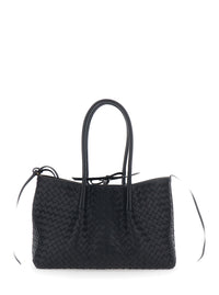 Bottega Veneta Women 'Pinacoteca' Black Medium Shoulder Bag With Intreccio Motif In Leather For Women