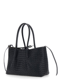 Bottega Veneta Women 'Pinacoteca' Black Medium Shoulder Bag With Intreccio Motif In Leather For Women