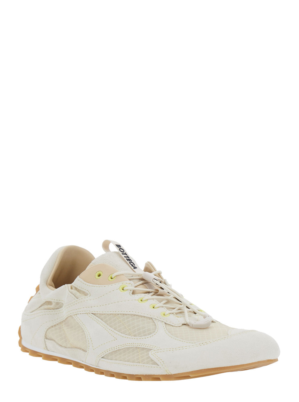 Bottega Veneta Men 'Orbit Flash' Beige Sneakers With Logo Lettering Detail On The Pull-Tab And Elasticized Design In Leather And Tech Fabric For Men