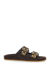 Burberry Women 'Urchin' Brown Sandals With Adjustable Buckle And Check Motif In Leather For Women