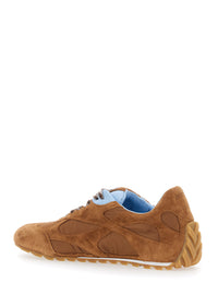Bottega Veneta Women 'Orbit Flash' Brown Sneakers With Logo Lettering Detail On The Pull-Tab In Suede And Fabric For Women