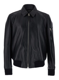 Tom Ford Men Black Jacket With Classic Collar And One Zip Pocket On The Sleeve In Leather For Men