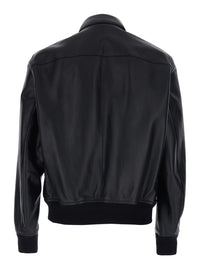 Tom Ford Men Black Jacket With Classic Collar And One Zip Pocket On The Sleeve In Leather For Men