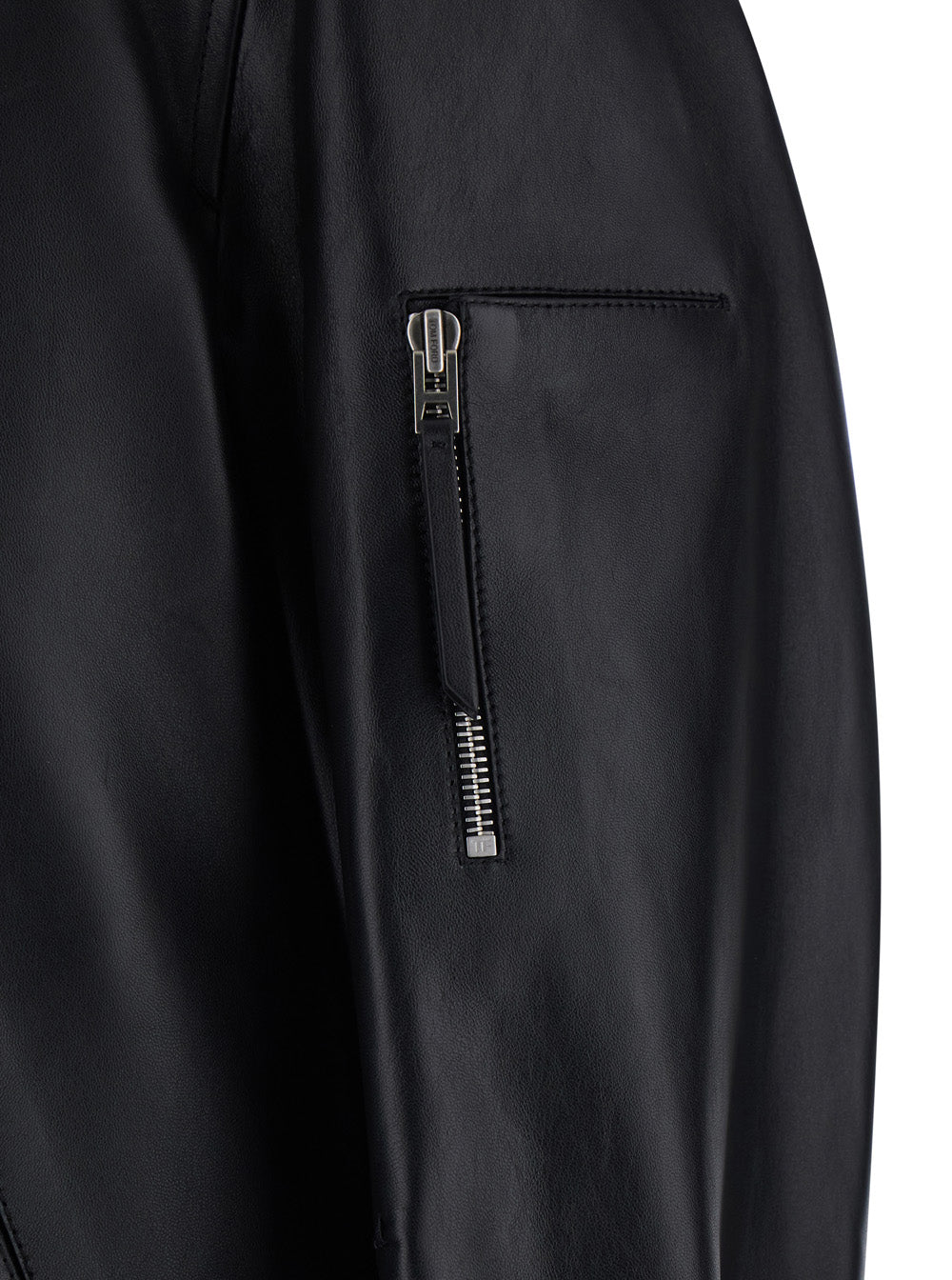 Tom Ford Men Black Jacket With Classic Collar And One Zip Pocket On The Sleeve In Leather For Men