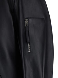Tom Ford Men Black Jacket With Classic Collar And One Zip Pocket On The Sleeve In Leather For Men