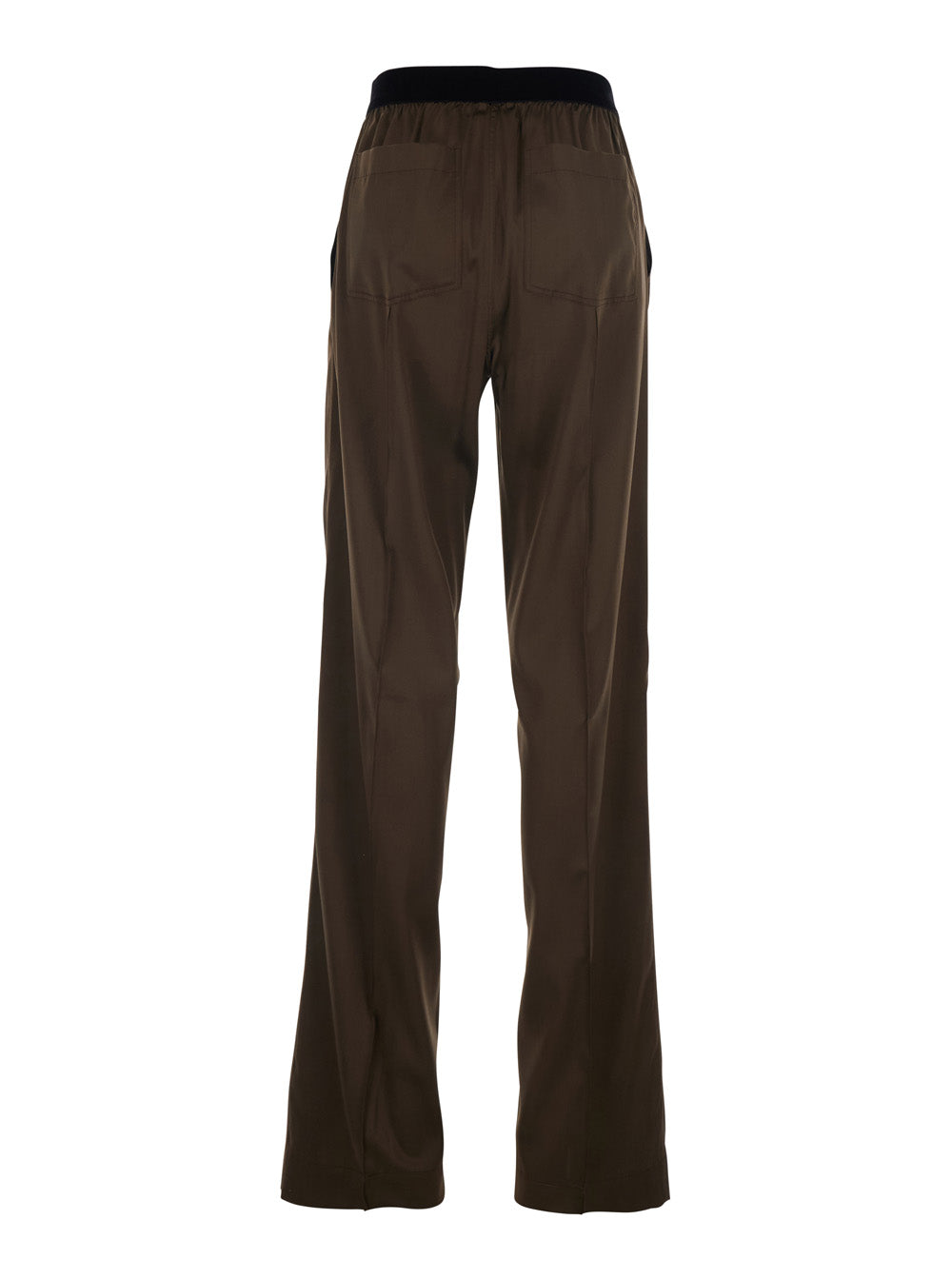 Tom Ford Women Brown Pants With Elastic Waist And Logo Lettering In Stretch Silk For Women