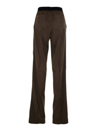 Tom Ford Women Brown Pants With Elastic Waist And Logo Lettering In Stretch Silk For Women