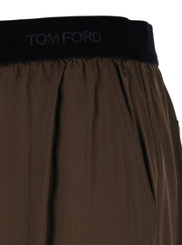 Tom Ford Women Brown Pants With Elastic Waist And Logo Lettering In Stretch Silk For Women