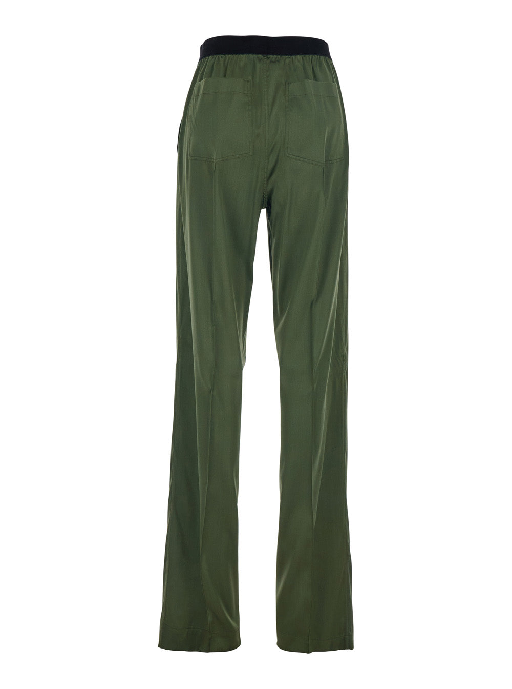 Tom Ford Women Green Elastic Waist Pants With Logo Lettering In Stretch Silk Woman