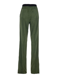 Tom Ford Women Green Elastic Waist Pants With Logo Lettering In Stretch Silk Woman