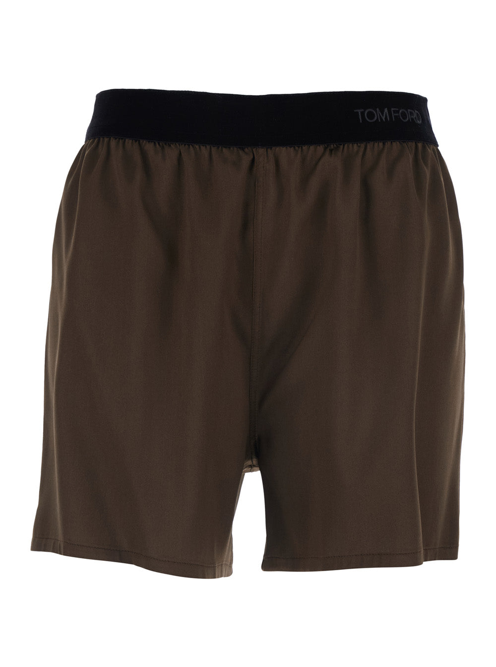 Tom Ford Women Brown Shorts With Logo Lettering And Elastic Waist In Stretch Silk For Women