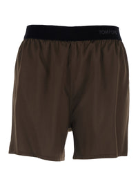 Tom Ford Women Brown Shorts With Logo Lettering And Elastic Waist In Stretch Silk For Women