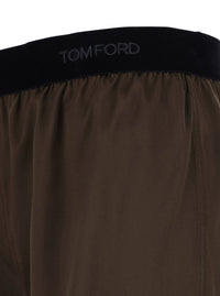 Tom Ford Women Brown Shorts With Logo Lettering And Elastic Waist In Stretch Silk For Women