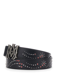 Amiri Men Belt With Logo Buckle Closure On The Front And All-Over Stud Decoration In Black Leather For Men