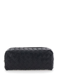 Bottega Veneta Men Avenue' Clutch With All-Over Intreccio Motif In Black Leather For Men