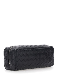 Bottega Veneta Men Avenue' Clutch With All-Over Intreccio Motif In Black Leather For Men