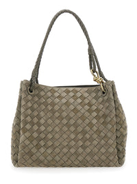 Bottega Veneta Women Shoulder Bag 'Large Parachute' With All-Over Intreccio Motif And Removable Pouch In Green Suede For Women