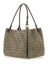 Bottega Veneta Women Shoulder Bag 'Large Parachute' With All-Over Intreccio Motif And Removable Pouch In Green Suede For Women