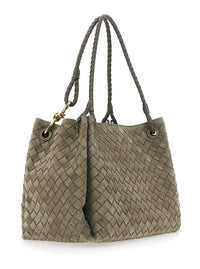 Bottega Veneta Women Shoulder Bag 'Large Parachute' With All-Over Intreccio Motif And Removable Pouch In Green Suede For Women