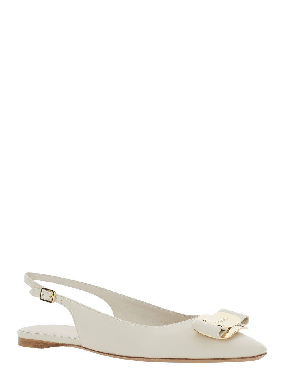 FERRAGAMO Ferragamo Women White 'Zelmi' Slingback Ballet Shoes With Logo Plate On The Front In Leather For Women