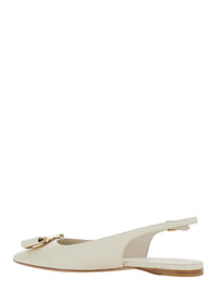 FERRAGAMO Ferragamo Women White 'Zelmi' Slingback Ballet Shoes With Logo Plate On The Front In Leather For Women