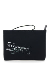 GIVENCHY Givenchy Men Black Pouch With Top Handle And Logo Print On Front In Cotton For Men
