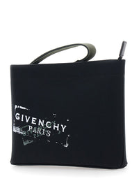 GIVENCHY Givenchy Men Black Pouch With Top Handle And Logo Print On Front In Cotton For Men