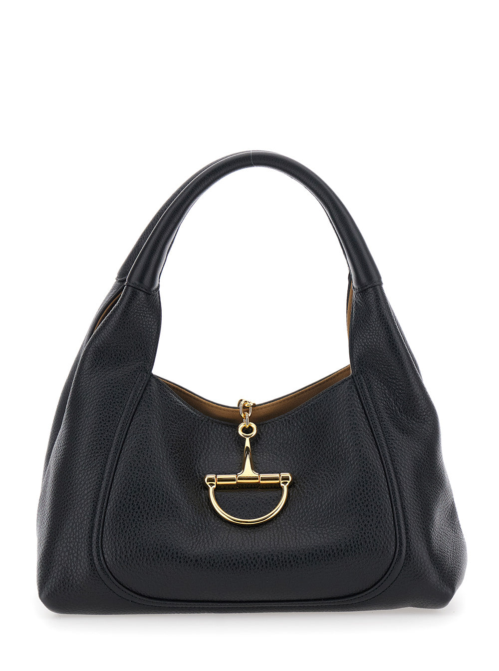 Gucci Women Black Shoulder Bag 'Softbit Grande' With Maxi Horsebit In Hammered Leather For Women