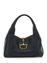 Gucci Women Black Shoulder Bag 'Softbit Grande' With Maxi Horsebit In Hammered Leather For Women