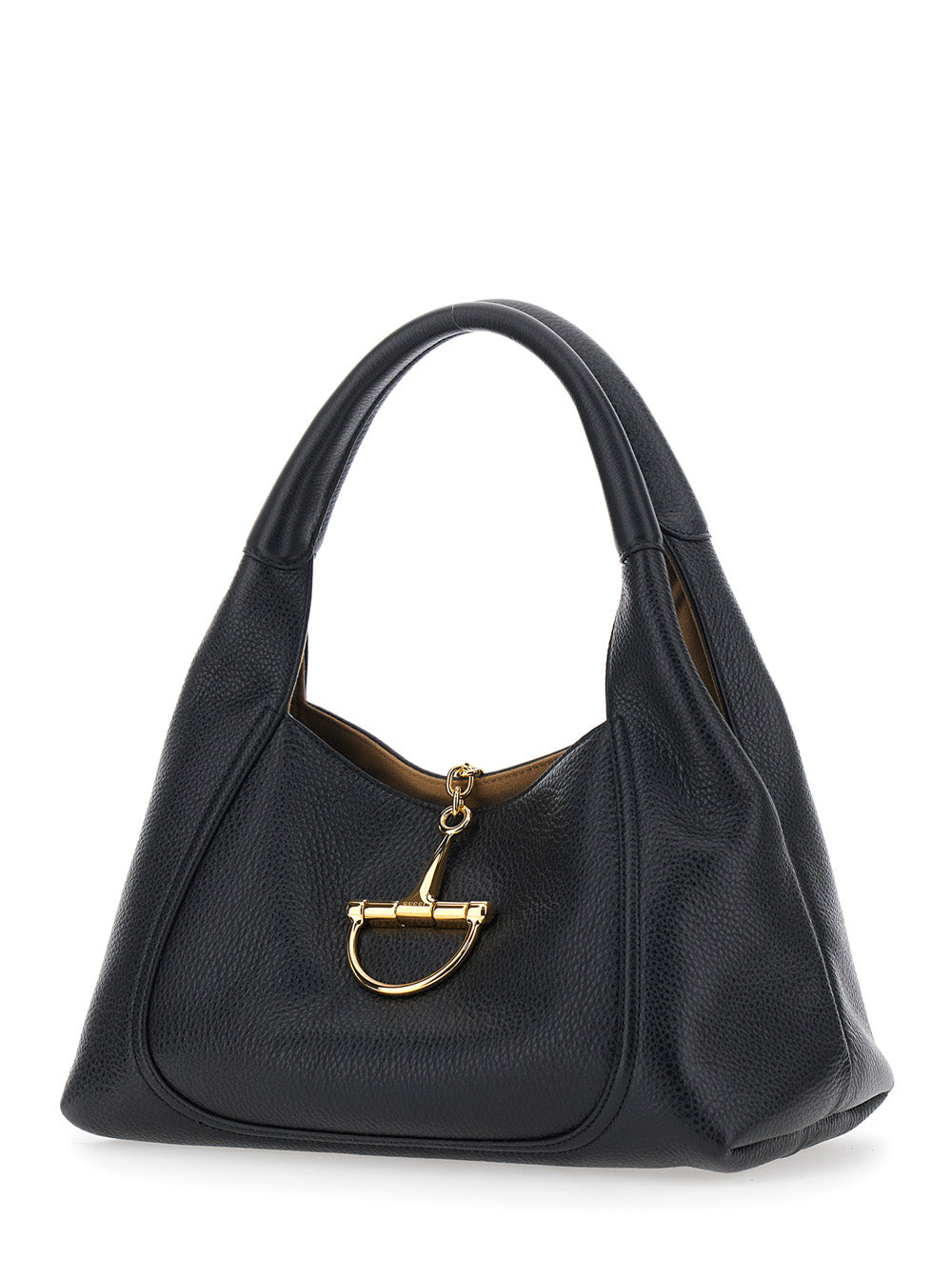 Gucci Women Black Shoulder Bag 'Softbit Grande' With Maxi Horsebit In Hammered Leather For Women
