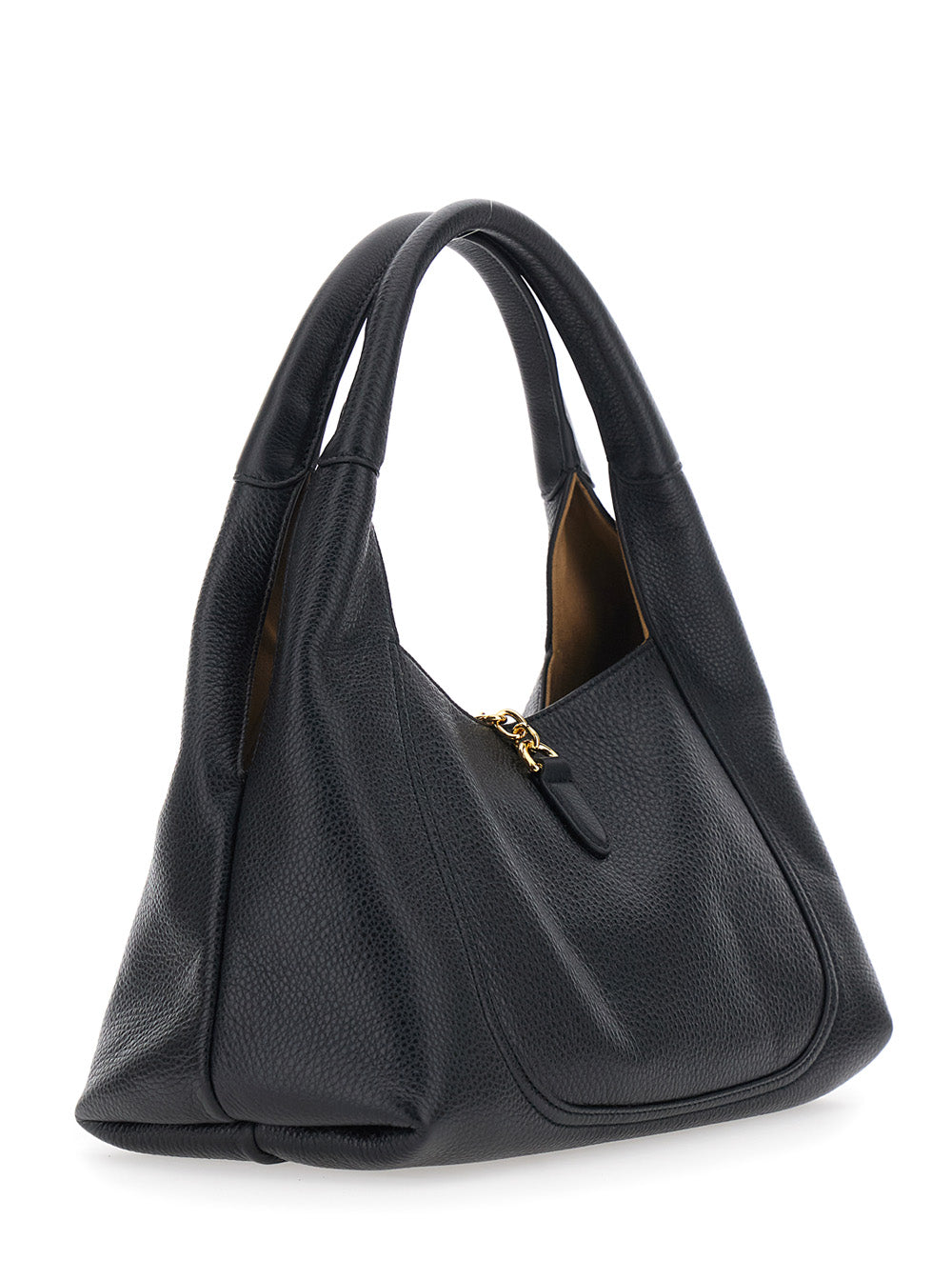 Gucci Women Black Shoulder Bag 'Softbit Grande' With Maxi Horsebit In Hammered Leather For Women
