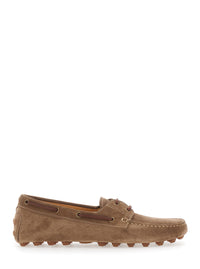 Tod's Men Loafers 'Bubble Gommino' With Contrast Stitching In Brown Suede For Men