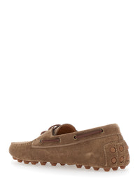 Tod's Men Loafers 'Bubble Gommino' With Contrast Stitching In Brown Suede For Men