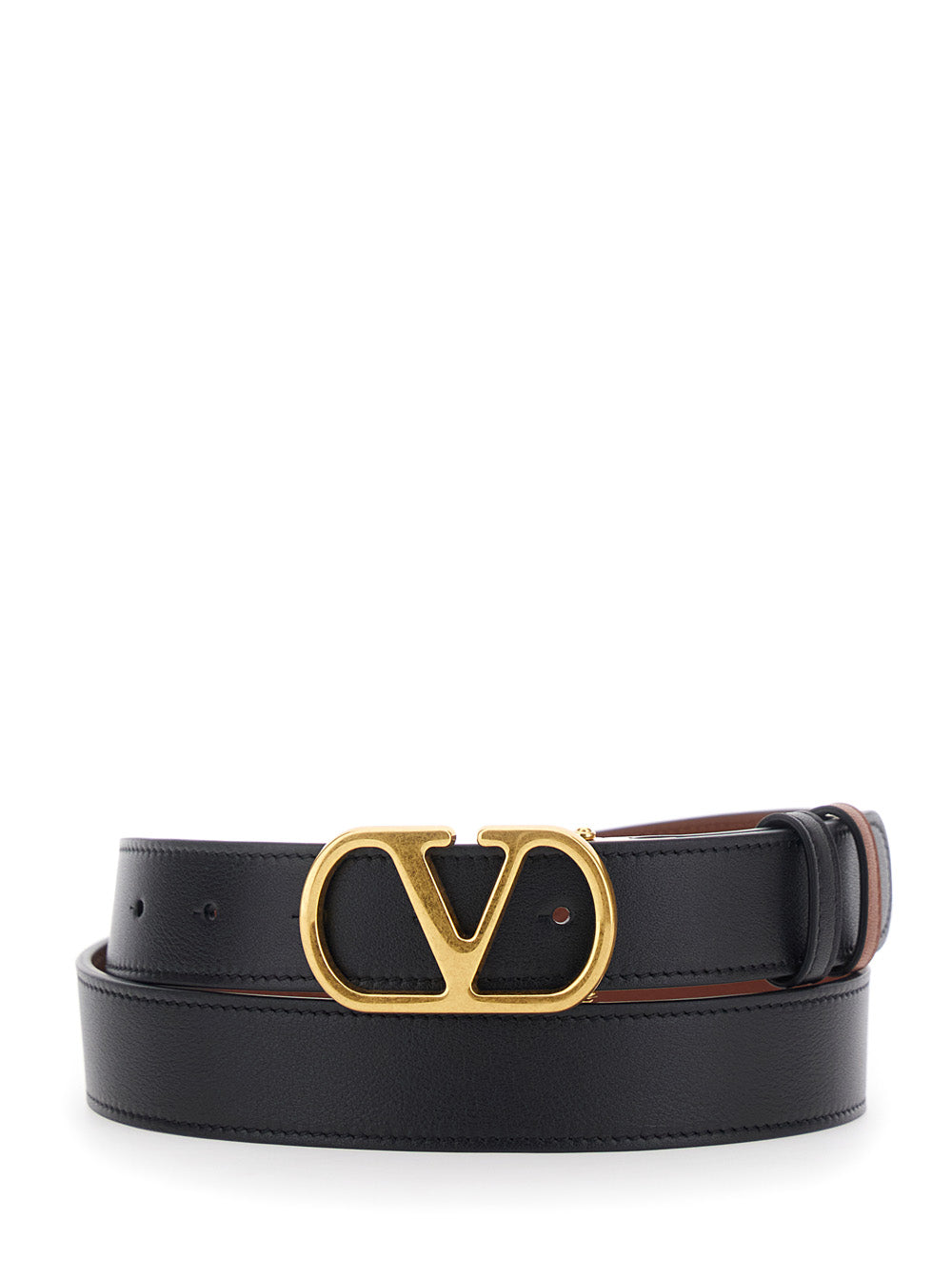 Valentino Garavani Men Black Reversible Belt With Vlogo Buckle On The Front In Leather Man