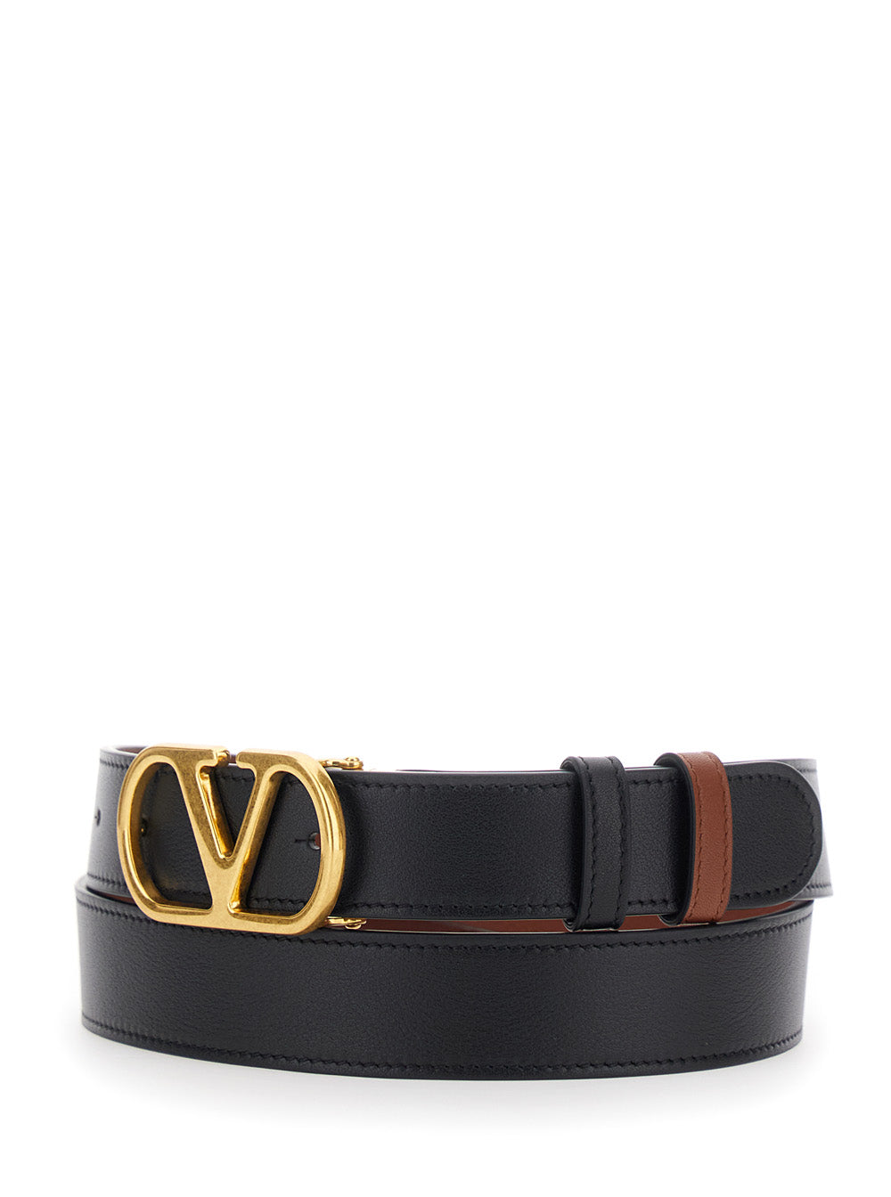 Valentino Garavani Men Black Reversible Belt With Vlogo Buckle On The Front In Leather Man