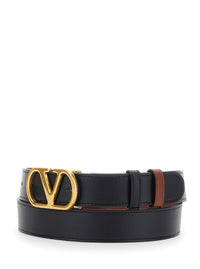 Valentino Garavani Men Black Reversible Belt With Vlogo Buckle On The Front In Leather Man