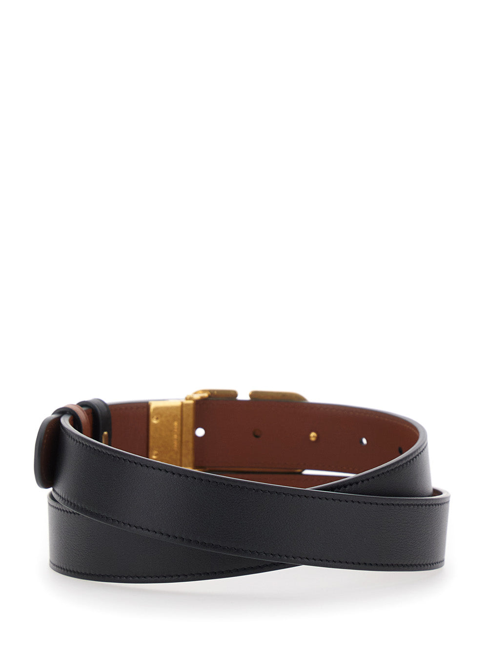 Valentino Garavani Men Black Reversible Belt With Vlogo Buckle On The Front In Leather Man